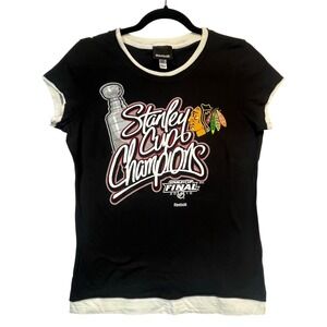 Reebok 2010 Chicago Blackhawks Stanley Cup Champions Babydoll Ringer Tee S/M
